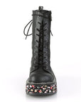 Too Fast | Demonia Emily 350 | Black Vegan Leather & Fabric Women's Mid Calf Boots