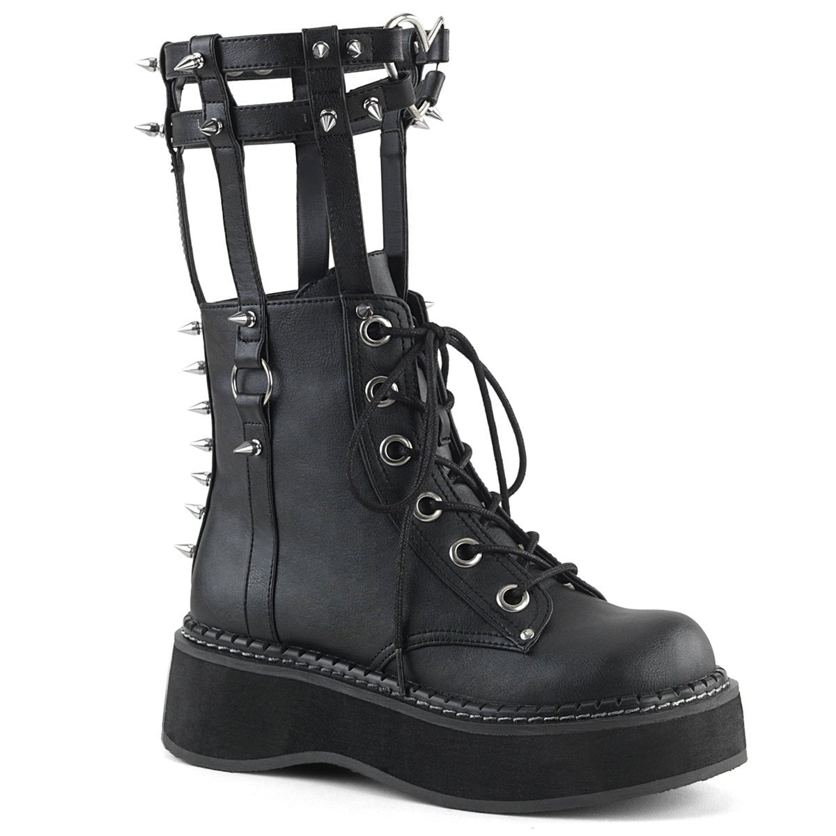 Too Fast | Demonia Emily 357 | Black Vegan Leather Women&#39;s Ankle Boots