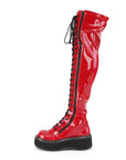 Too Fast | Demonia Emily 375 | Red Patent Leather Women's Over The Knee Boots