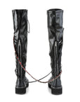 Too Fast | Demonia Emily 377 | Black Stretch Vegan Leather Women's Over The Knee Boots
