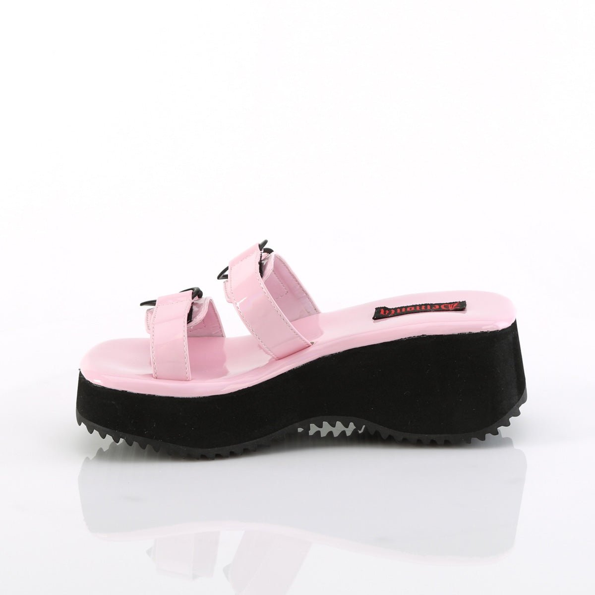 Too Fast | Demonia Flip 12 | Baby Pink Hologram Patent Women's Sandals