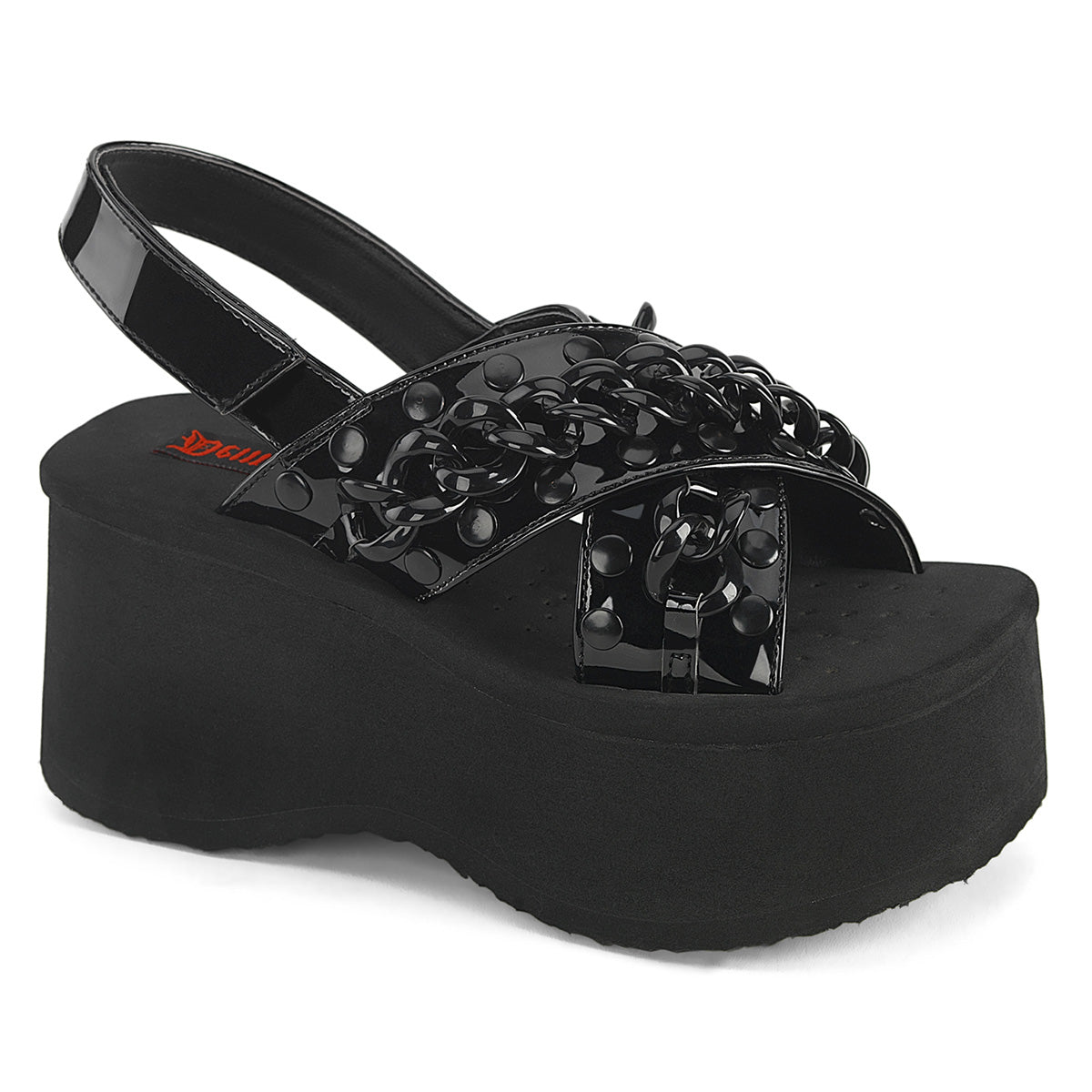 Too Fast | Demonia Funn 12 | Black Patent Leather Women's Sandals