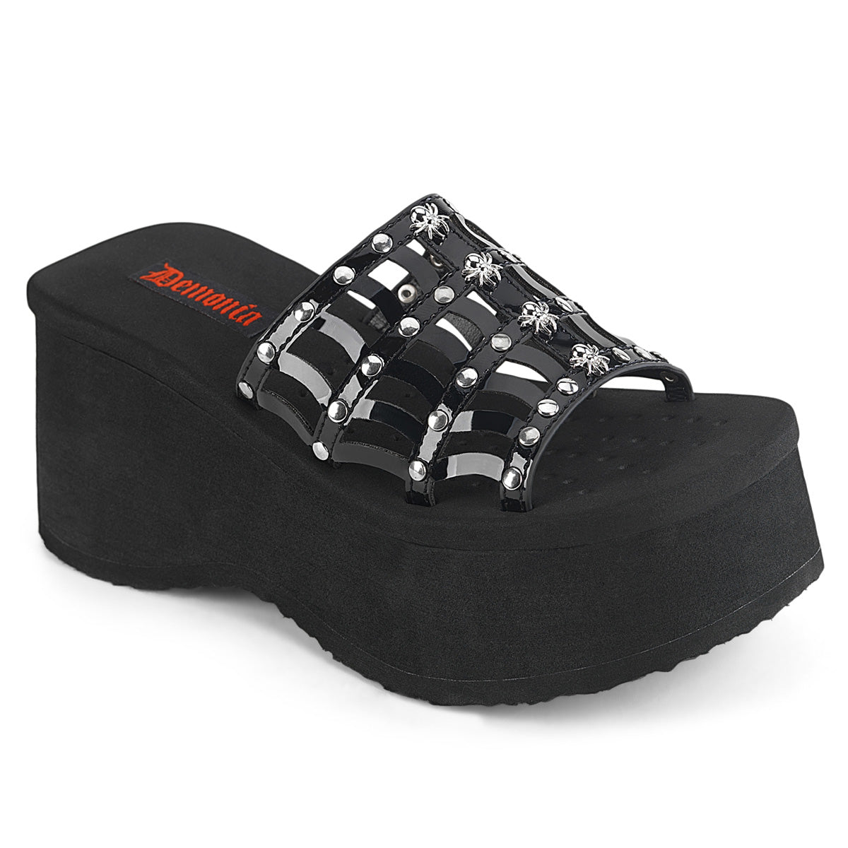 Too Fast | Demonia Funn 13 | Black Patent Leather Women's Sandals
