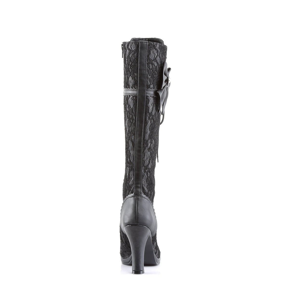 Too Fast | Demonia Glam 240 | Black Vegan Leather With A Lace Overlay Women&#39;s Knee High Boots