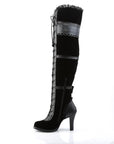 Too Fast | Demonia Glam 300 | Black Vegan Leather & Velvet Women's Over The Knee Boots