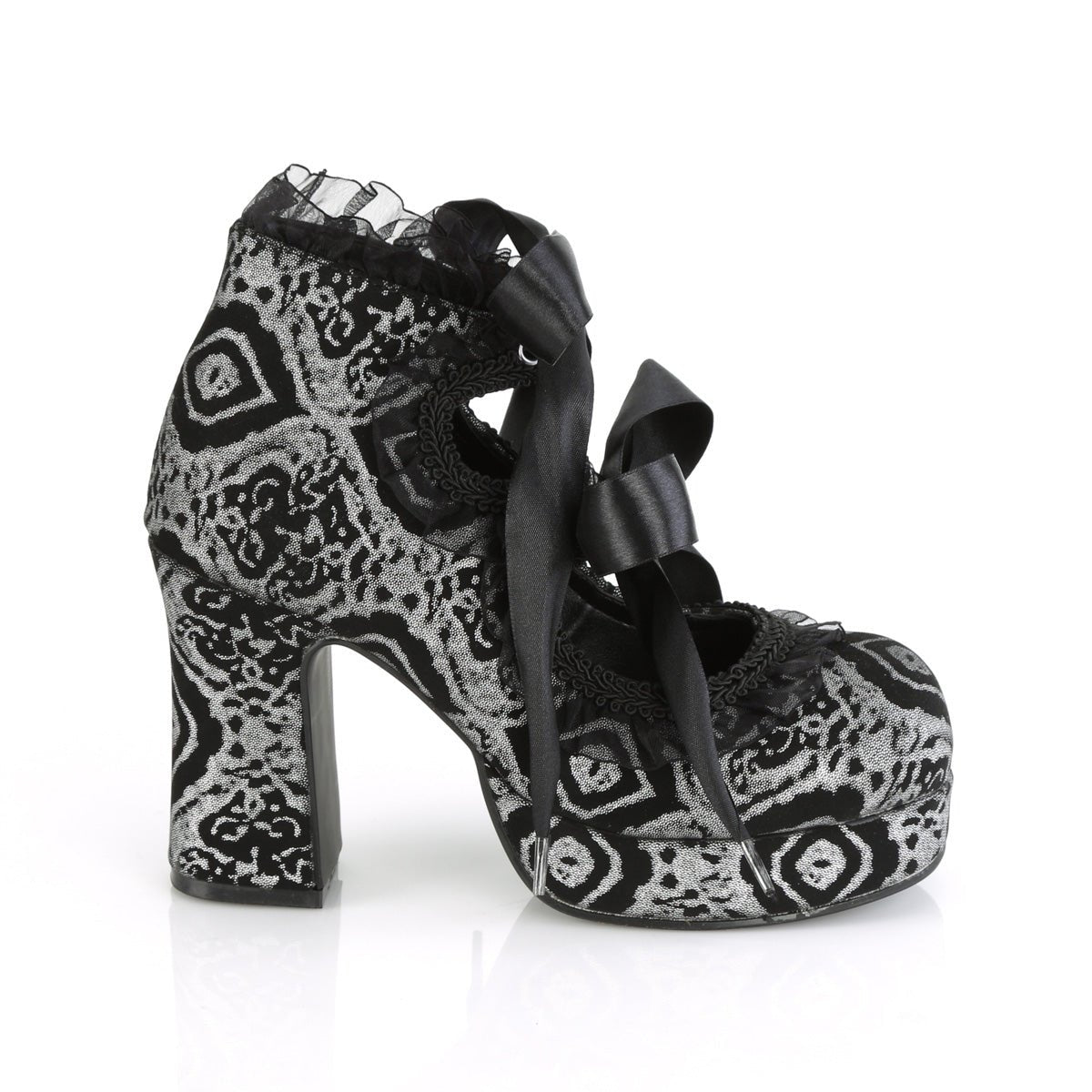 Too Fast | Demonia Gothika 53 | Black & Silver Faux Nubuck Leather Women's Platform Shoes