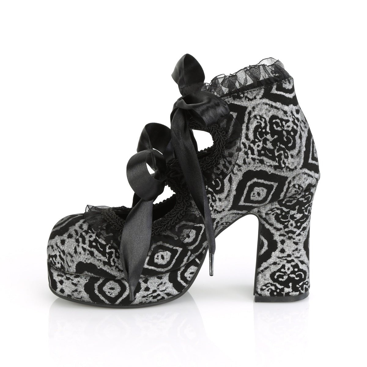 Too Fast | Demonia Gothika 53 | Black & Silver Faux Nubuck Leather Women's Platform Shoes