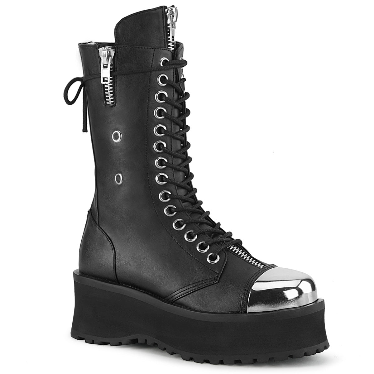 Too Fast | Demonia Gravedigger 14 | Black Vegan Leather Unisex Platform Boots