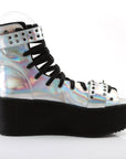 Too Fast | Demonia Grip 105 | Silver Holographic Vegan Leather Women's Sandals