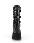 Too Fast | Demonia Kera 110 | Black Vegan Leather & Patent Leather Women's Mid Calf Boots