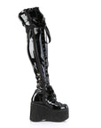 Too Fast | Demonia Kera 303 | Black Stretch Patent Leather Women's Over The Knee Boots