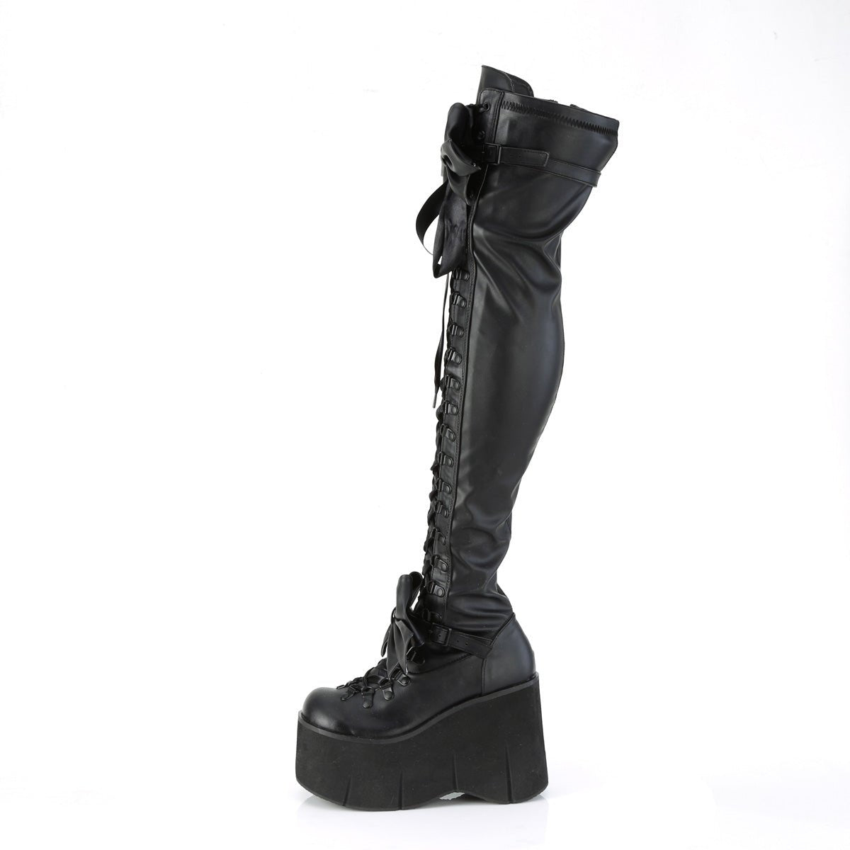 Too Fast | Demonia Kera 303 | Black Stretch Vegan Leather Women&#39;s Over The Knee Boots