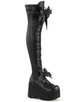 Too Fast | Demonia Kera 303 | Black Stretch Vegan Leather Women's Over The Knee Boots