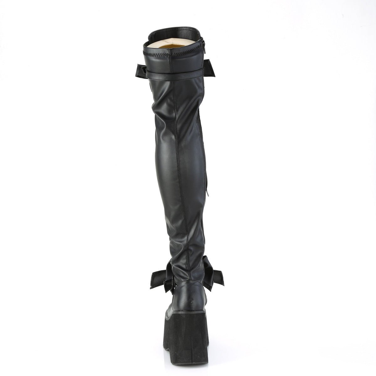 Too Fast | Demonia Kera 303 | Black Stretch Vegan Leather Women&#39;s Over The Knee Boots