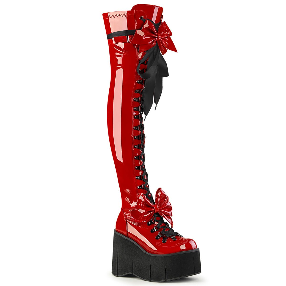 Too Fast | Demonia Kera 303 | Red Patent Leather Women's Over The Knee Boots