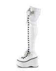 Too Fast | Demonia Kera 303 | White Stretch Patent Leather Women's Over The Knee Boots