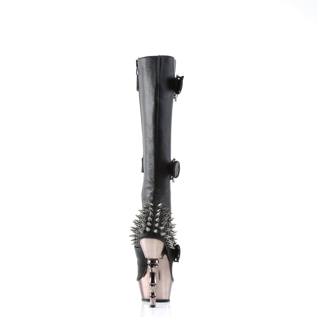 Too Fast | Demonia Muerto 2028 | Black & Pewter Vegan Leather & Chrome Women's Knee High Boots