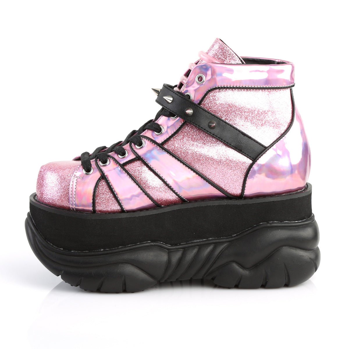 Too Fast | Demonia Neptune 100 | Pink Glitter Vegan Leather Unisex Platform Boots