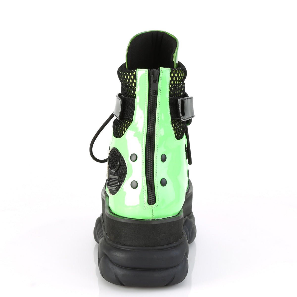 Too Fast | Demonia Neptune 126 | Black & Green Patent Leather Unisex Platform Boots