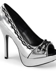 Too Fast | Demonia Pixie 18 | Silver Vegan Leather Women's Platform Heels