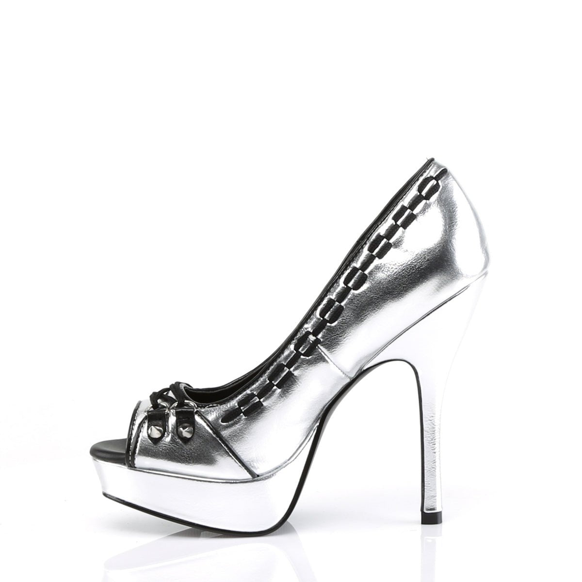 Too Fast | Demonia Pixie 18 | Silver Vegan Leather Women&#39;s Platform Heels
