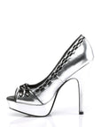 Too Fast | Demonia Pixie 18 | Silver Vegan Leather Women's Platform Heels