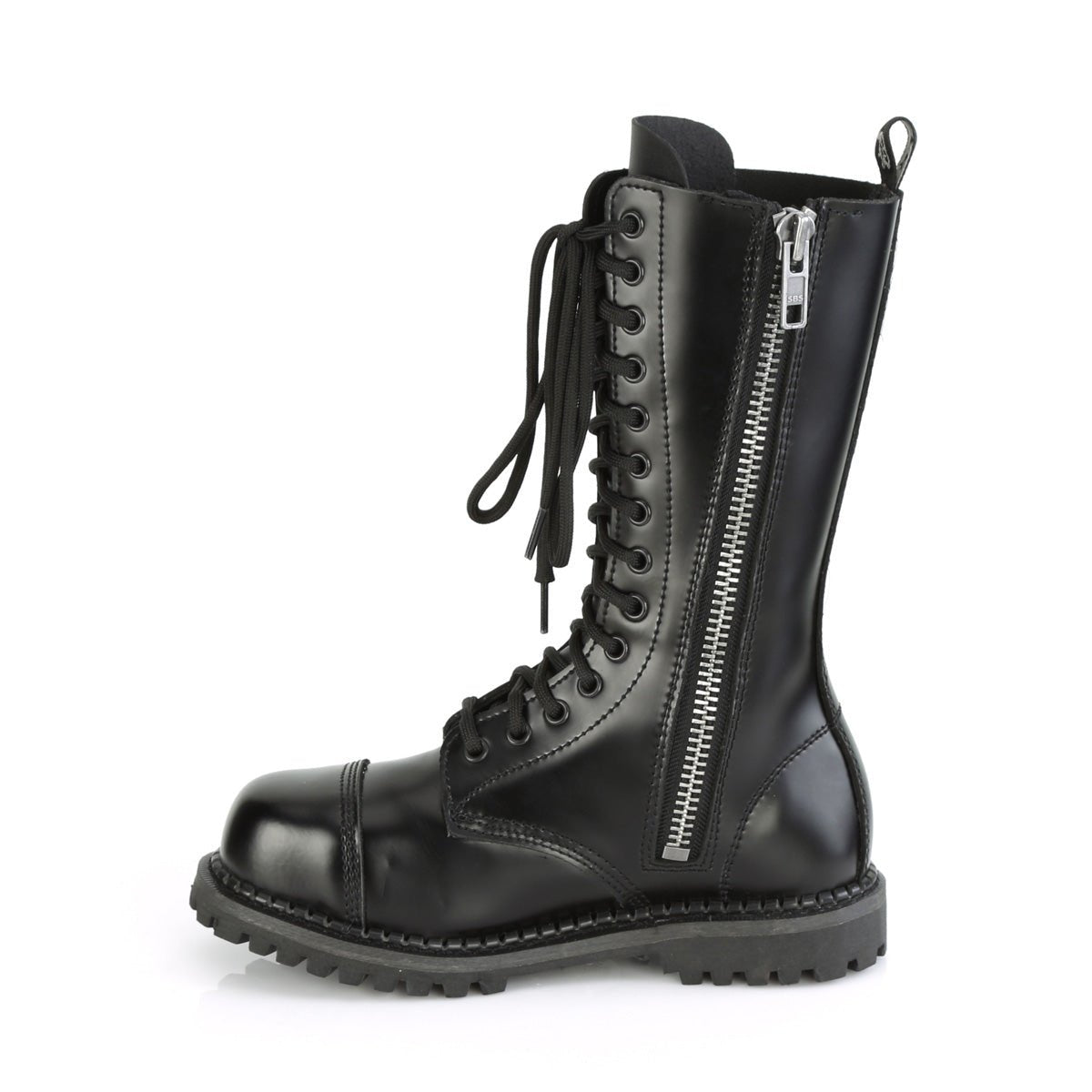 Too Fast | Demonia Riot 14 | Black Leather Unisex Combat Boots