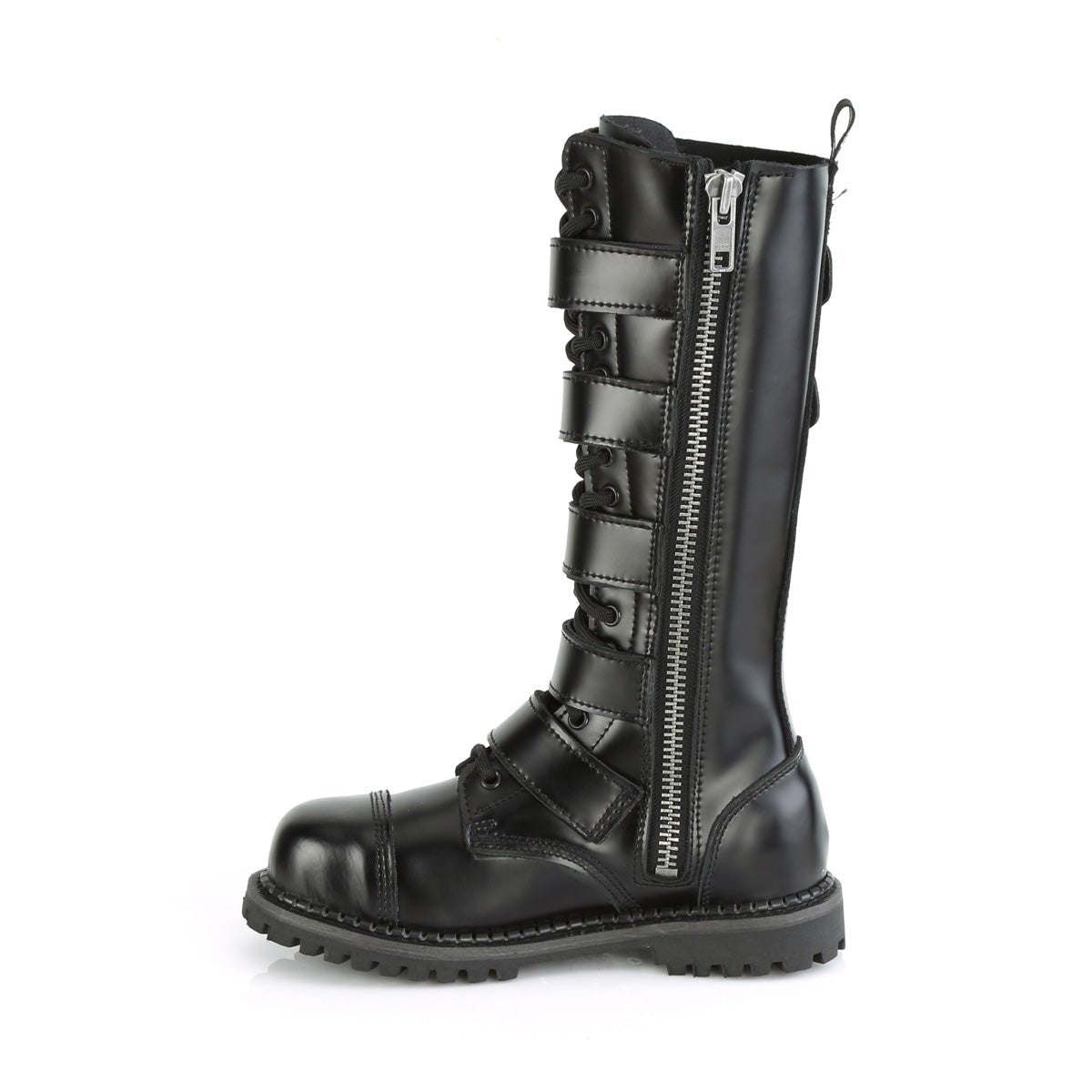 Too Fast | Demonia Riot 18 Bk | Black Leather Unisex Combat Boots