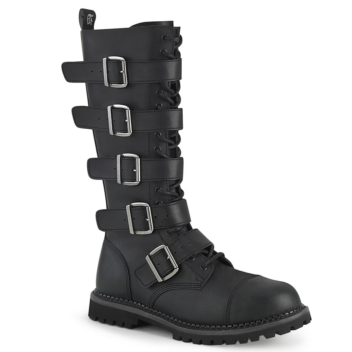Too Fast | Demonia Riot 18 Bk | Black Vegan Leather Unisex Combat Boots