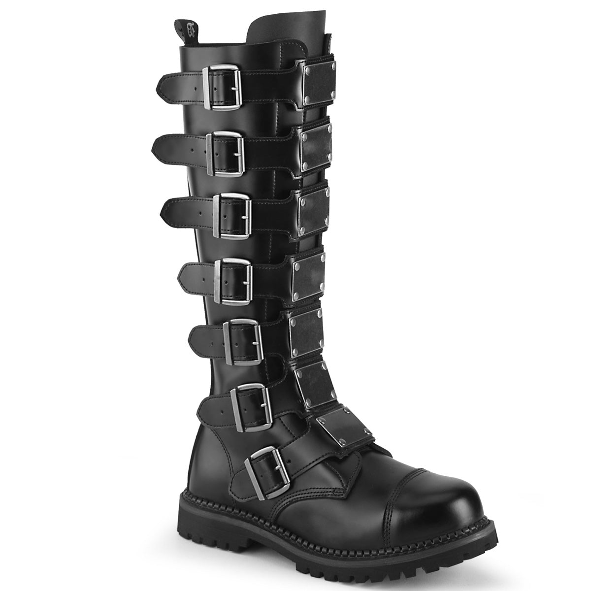 Too Fast | Demonia Riot 21 Mp | Black Leather Unisex Combat Boots