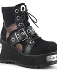 Too Fast | Demonia Scene 53 | Black Vegan Leather & Fishnet Women's Ankle Boots