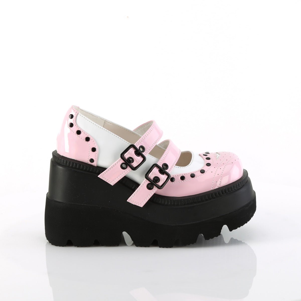Too Fast | Demonia Shaker 27 | Baby Pink Patent Leather Women&#39;s Mary Janes
