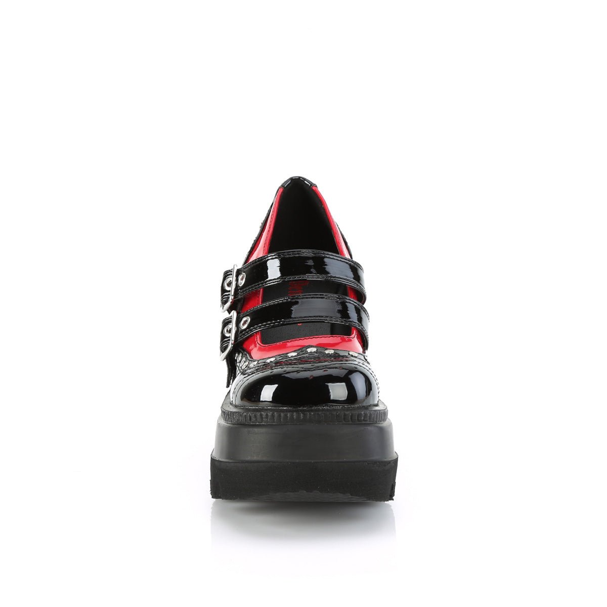 Too Fast | Demonia Shaker 27 | Black &amp; Red Patent Leather Women&#39;s Mary Janes