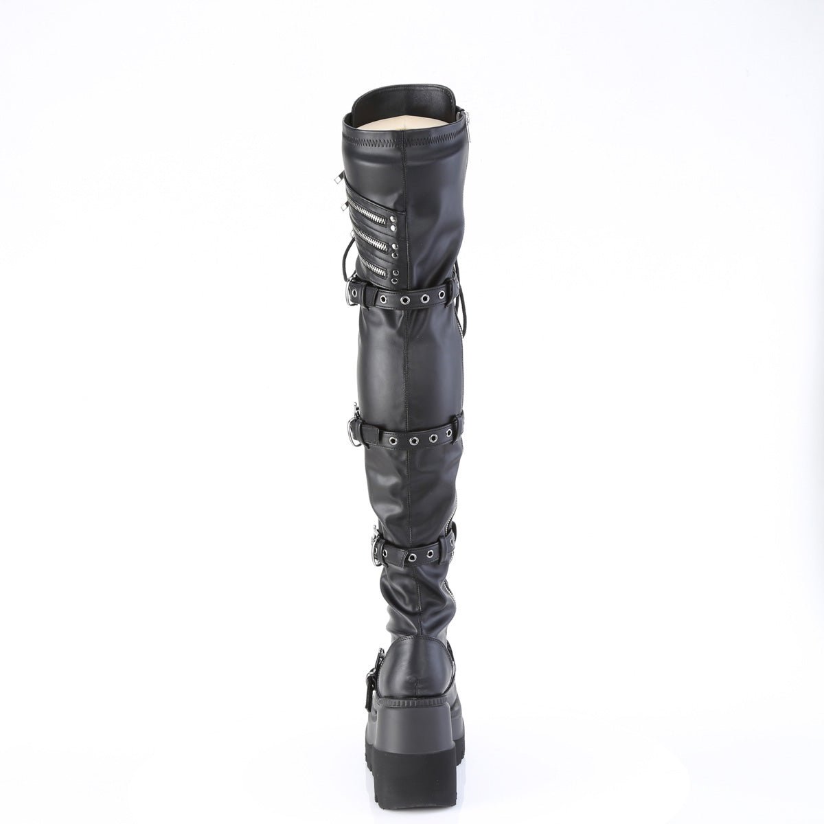 Demonia SHAKER 420 Black Stretch Vegan Leather Women s Over the Knee Boots Too Fast
