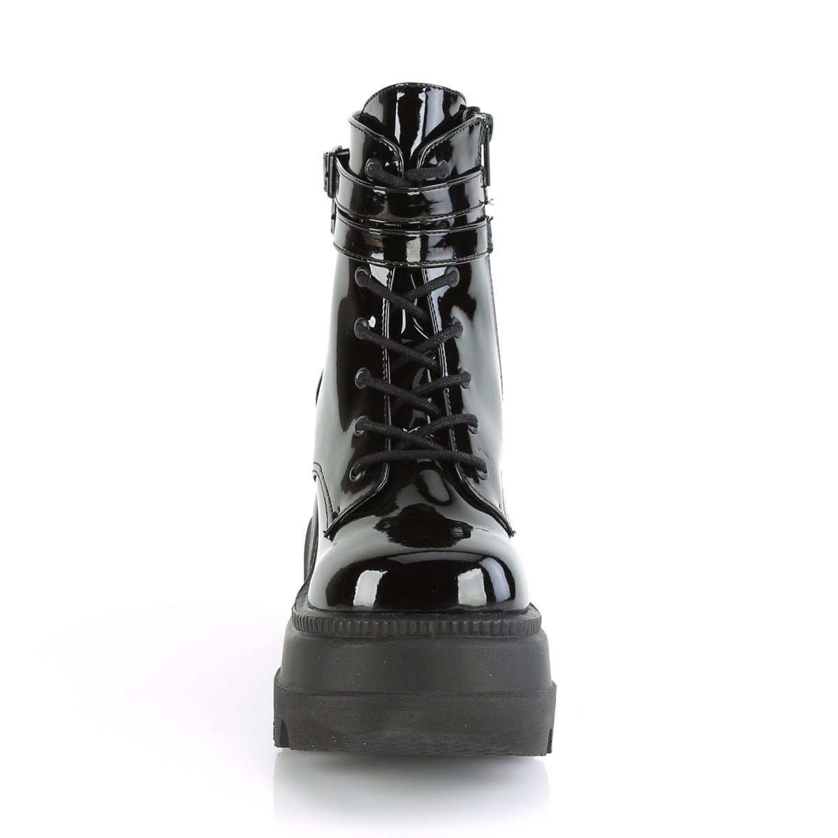 Too Fast | Demonia Shaker 52 | Black Patent Leather Women&#39;s Ankle Boots