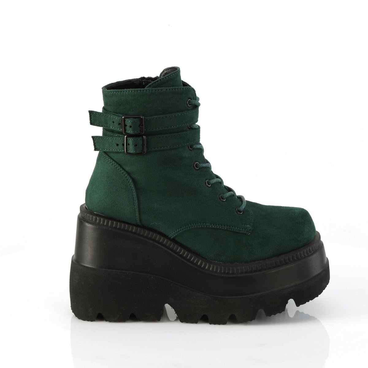 Too Fast | Demonia Shaker 52 | Emerald Vegan Suede Women&#39;s Ankle Boots