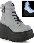 Too Fast | Demonia Shaker 52 | Grey Reflective Women's Ankle Boots