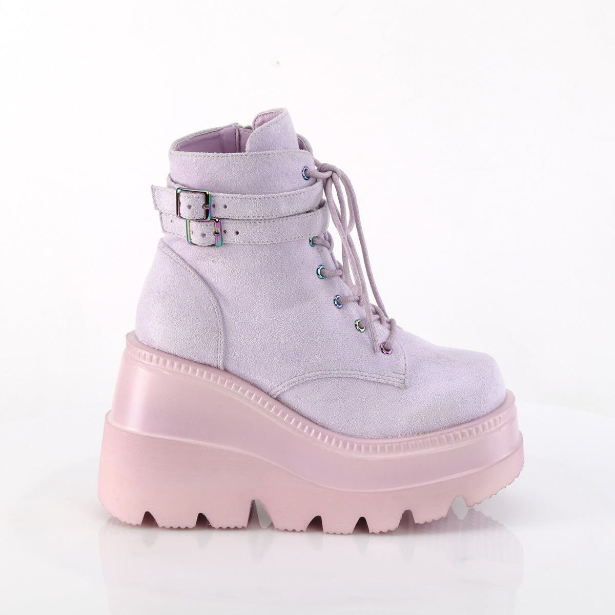 Too Fast | Demonia Shaker 52 | Lavender Vegan Suede Women's Ankle Boots