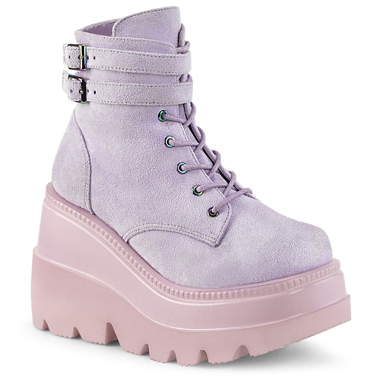 Too Fast | Demonia Shaker 52 | Lavender Vegan Suede Women's Ankle Boots