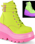 Too Fast | Demonia Shaker 52 | Lime Green Reflective Vegan Leather Women's Ankle Boots
