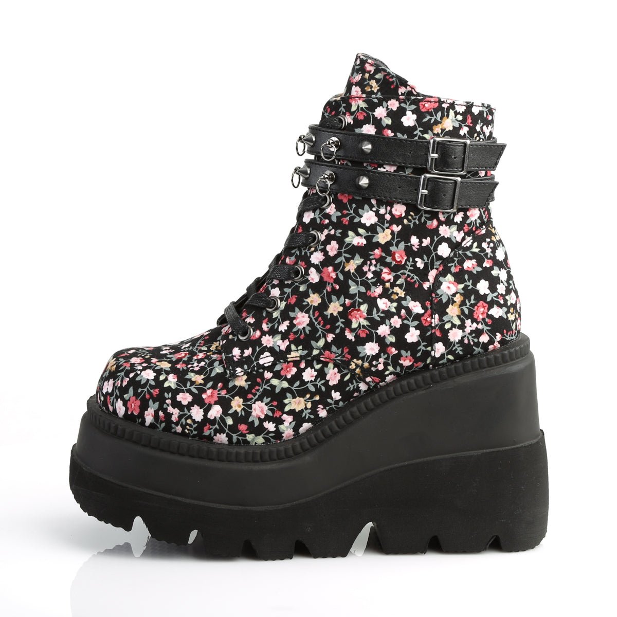 Too Fast | Demonia Shaker 52 St | Floral Fabric Women&#39;s Ankle Boots