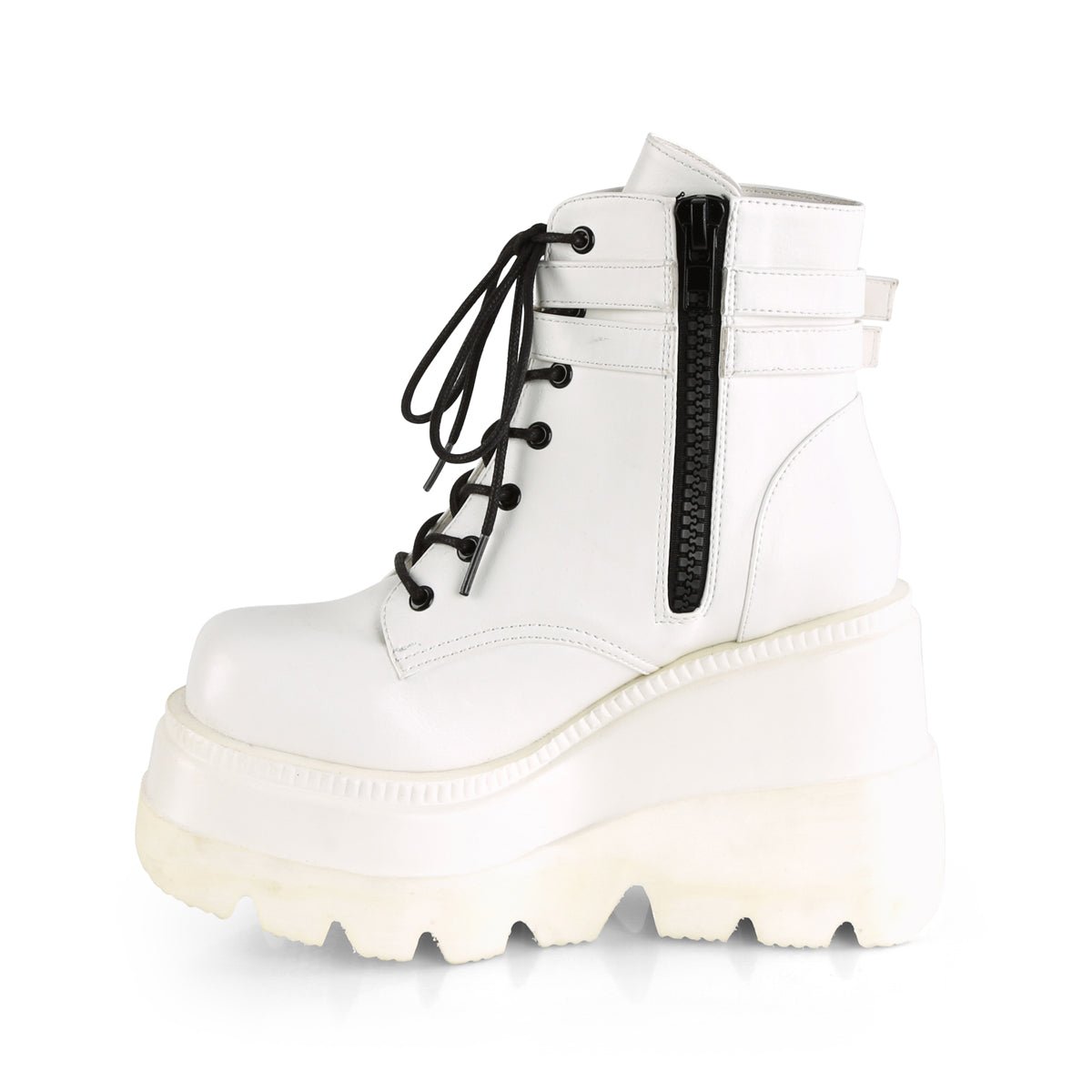 Too Fast | Demonia Shaker 52 | White Vegan Leather Women&#39;s Ankle Boots