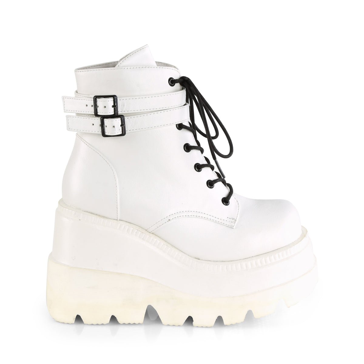 Too Fast | Demonia Shaker 52 | White Vegan Leather Women&#39;s Ankle Boots