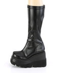 Too Fast | Demonia Shaker 65 | Black Stretch Vegan Leather Women's Knee High Boots