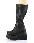 Too Fast | Demonia Shaker 65 Wc | Black Stretch Vegan Leather Women's Knee High Boots