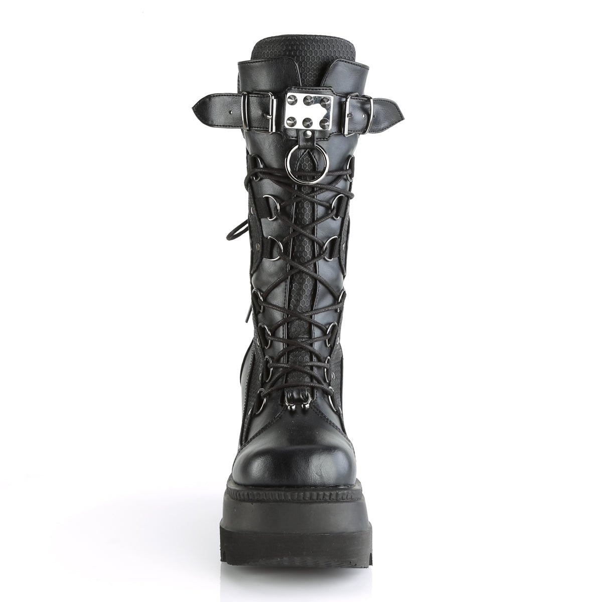 Too Fast | Demonia Shaker 70 | Black Vegan Leather Women's Mid Calf Boots