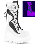 Too Fast | Demonia Shaker 70 | White Vegan Leather & Fishnet Women's Mid Calf Boots