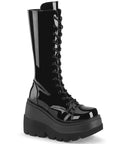 Too Fast | Demonia Shaker 72 | Black Patent Leather Women's Mid Calf Boots