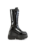 Too Fast | Demonia Shaker 72 | Black Patent Leather Women's Mid Calf Boots
