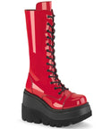 Too Fast | Demonia Shaker 72 | Red Patent Leather Women's Mid Calf Boots